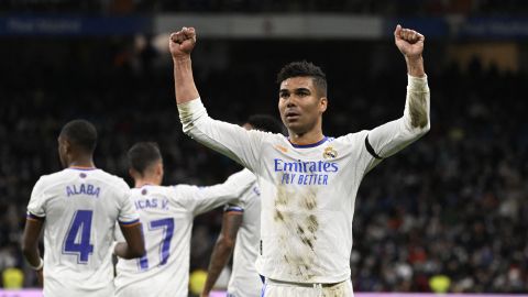Casemiro celebra el primer gol del Real Madrid ante Getafe.