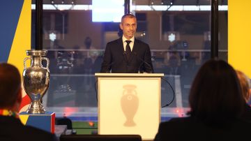 Aleksander Ceferin, presidente de UEFA, durante una rueda de prensa de presentación de la Euro 2024.