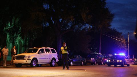 A street is closed by police as US Democ