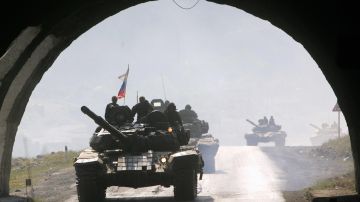 Russian tanks move towards the town of A