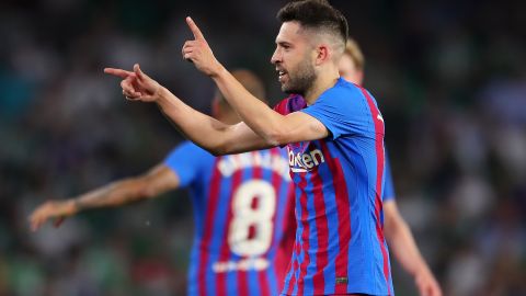 Jordi Alba celebra el tanto contra Real Betis que le dio la clasificación al FC Barcelona a Champions League.