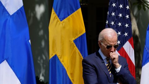 President Biden, Sweden's Prime Minister Andersson, And Finland's President Niinisto Speak In The Rose Garden Of The White House