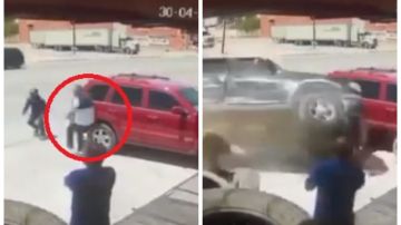 Imágenes impactantes: Camioneta embiste a hombre, queda prensado entre dos unidades