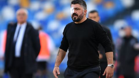 NAPLES, ITALY - DECEMBER 13: Gennaro Gattuso, Head Coach of S.S.C. Napoli looks on as he wears an eye patch during the Serie A match between SSC Napoli and UC Sampdoria at Stadio Diego Armando Maradona on December 13, 2020 in Naples, Italy. Sporting stadiums around Italy remain under strict restrictions due to the Coronavirus Pandemic as Government social distancing laws prohibit fans inside venues resulting in games being played behind closed doors. (Photo by Francesco Pecoraro/Getty Images)