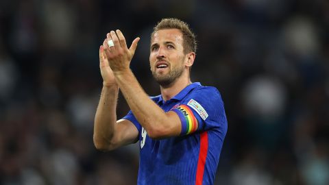 Harry Kane celebra tras marcar la igualdad de Inglaterra ante Alemania en la UEFA Nations League.