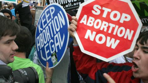 Pro-life demonstrators (R) confront pro-