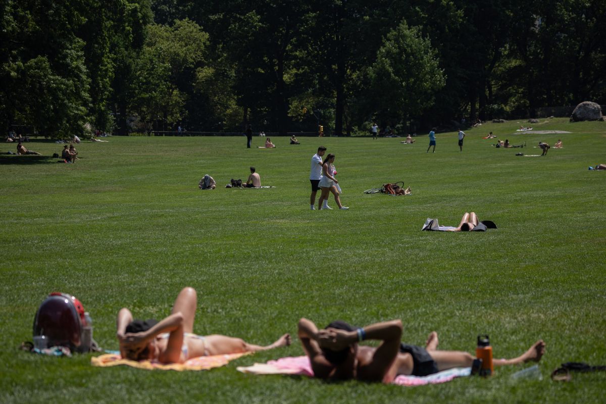 Algunos neoyorquinos aprovechan las altas temperaturas para solearse en espacios como Central Park. 