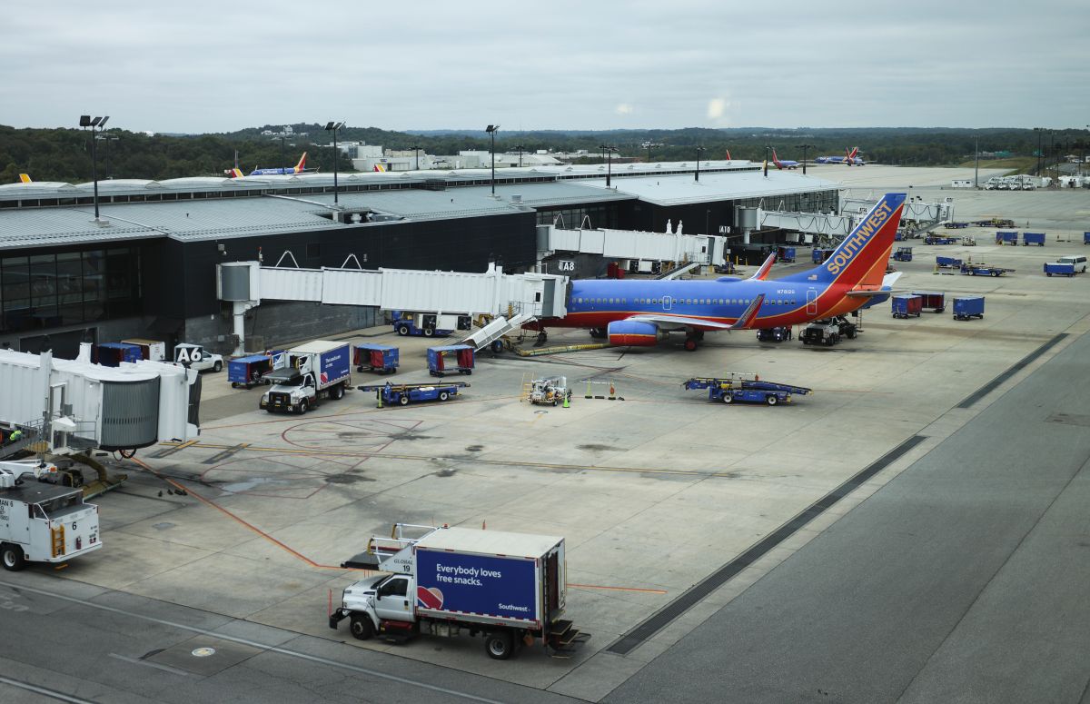 Un avión de Southwest Airlines en el Baltimore Washington International Thurgood Marshall Airport de Maryland.