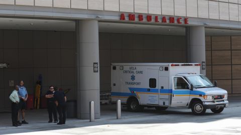 Police block the entrance of the emergen