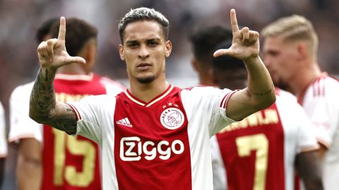 Antony celebra un gol ante Groningen durante un encuentro de la Eredivisie con Ajax.