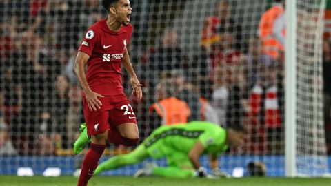 Luis díaz celebra luego de marcar la igualdad 1-1 ante Crystal Palace.