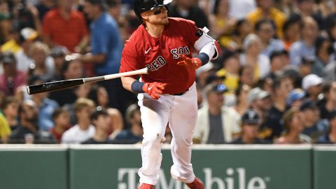 Christian Vázquez durante el último compromiso que disputó con Boston Red Sox ante Milwaukee Brewers.