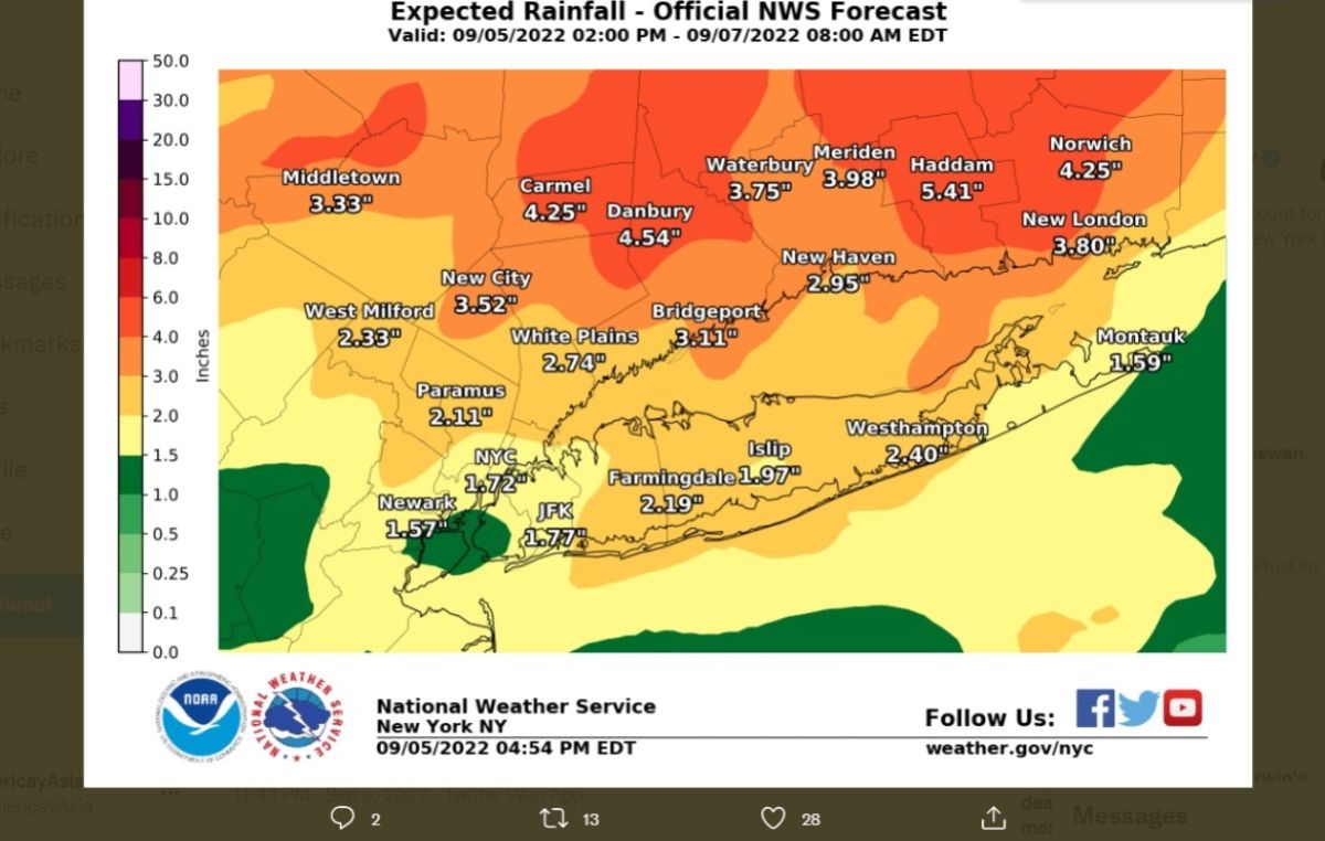 Pronóstico de lluvia hasta mañana.