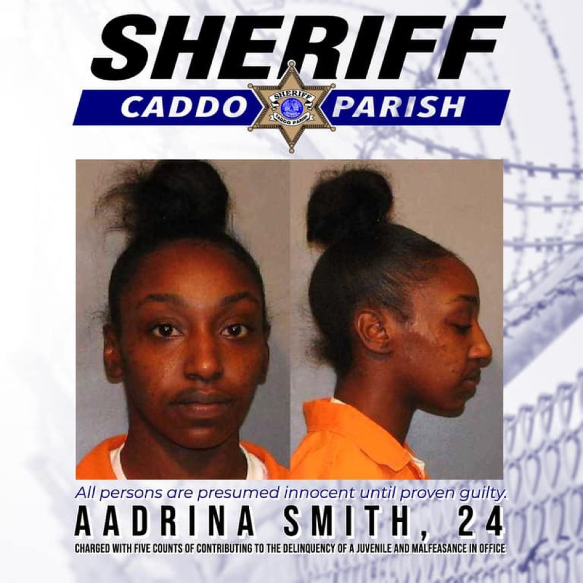 Aadrina Smith enfrenta cargos en Louisiana por contribuir a la delincuencia de menores.