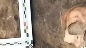 El supuesta vampiro enterrada con una hoz en el cuello.