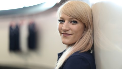 Elise Christie durante una concentración con la delegación de Gran Bretaña.