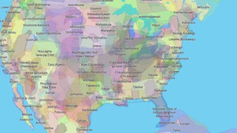 Mapa interactivo de Native Land Digital que muestra América del Norte.