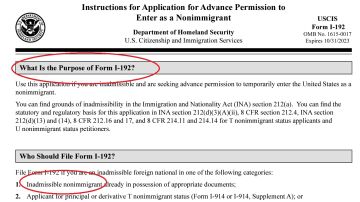 El Formulario I-192 se utiliza por inmigrantes considerados inadmisibles en EE.UU.