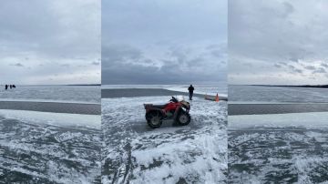 Las personas estaban pescando en un trozo de hielo en Upper Red Lake.