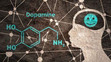 Chemical,Molecular,Formula,Hormone,Dopamine.,Silhouette,Of,A,Man,Head.
