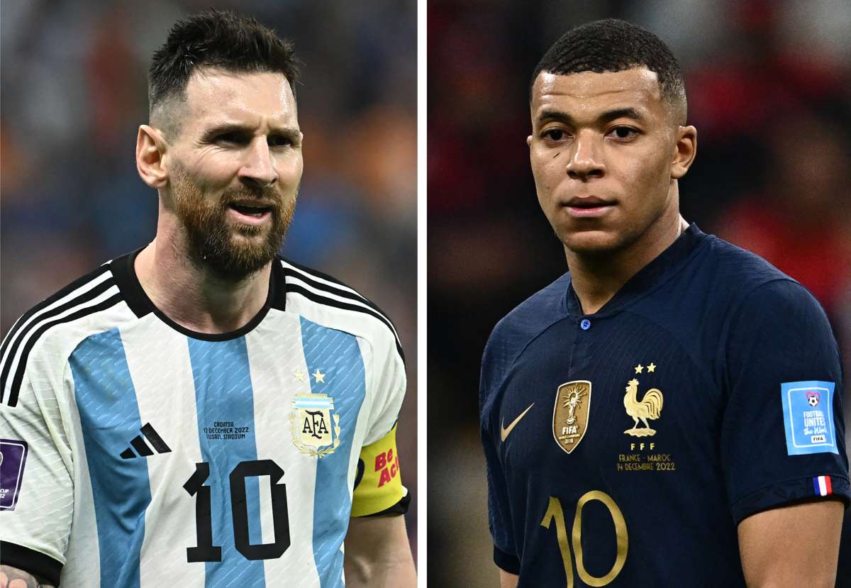 Lionel Messi (L) y Kylian Mbappé buscarán la Copa del Mundo en la final de Qatar 2022.