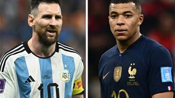 Lionel Messi (L) y Kylian Mbappé buscarán la Copa del Mundo en la final de Qatar 2022.