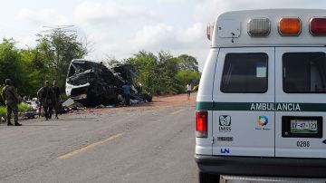 View of the bus wreckage that crashed in