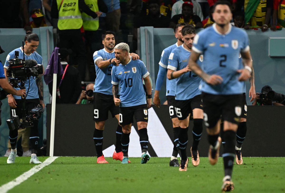 Uruguay celebra un gol ante Ghana en el Mundial.