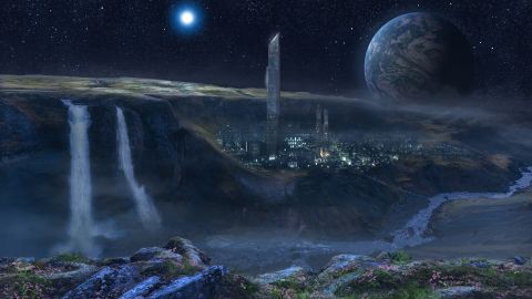 Ilustración de una construcción en la Luna.
