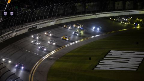 DAYTONA BEACH, FLORIDA - JANUARY 28: A general view as cars race during the Rolex 24 at Daytona International Speedway on January 28, 2023 in Daytona Beach, Florida. (Photo by James Gilbert/Getty Images)