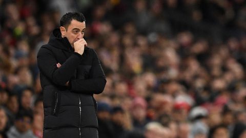 Xavi durante el partido de Europa League contra el Manchester United. / Foto: Getty Images