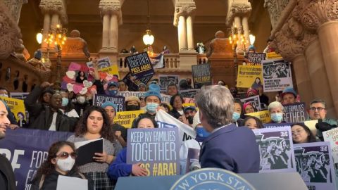 Captura de video de la manifestación celebrada este martes en Albany pidiendo la aprobación de la Ley de Acceso a la Representación (ARA).