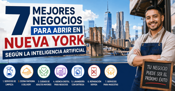 Infografia sobre mejores negocios para abrir en Nueva York, según la Inteligencia Artificial
