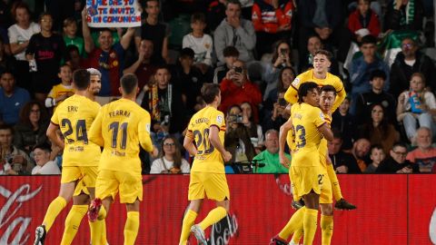 FC Barcelona celebra un gol de Robert Lewandowski.