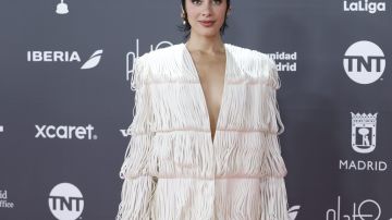 MADRID, 22/04/2023.- La actriz mexicana Esmeralda Pimentel posa a su llegada a la ceremonia de entrega de los Premios Platino en su décima edición, este sábado en Madrid. EFE/ Daniel González