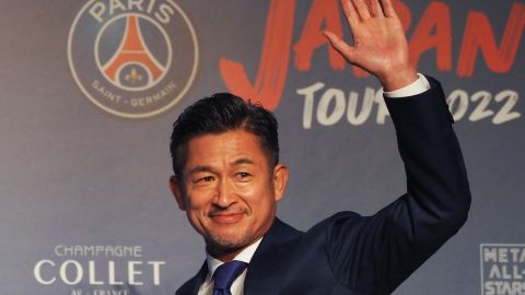 Kazuyoshi Miura durante un evento amistoso con PSG.