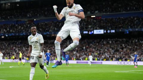 Karim Benzema luego de marcar el primer gol del partido ante Chelsea.