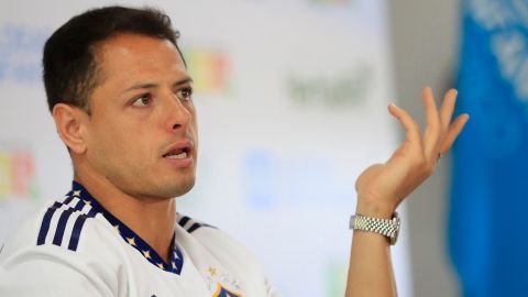 Chicharito Hernández durante una rueda de prensa a inicios del mes de mayo.