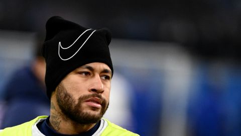 Paris Saint-Germain's Brazilian forward Neymar warms up prior to the French Cup round of 16 football match between Olympique Marseille (OM) and Paris Saint-Germain (PSG) at Stade Velodrome in Marseille, southern France on February 8, 2023. (Photo by CHRISTOPHE SIMON / AFP) (Photo by CHRISTOPHE SIMON/AFP via Getty Images)