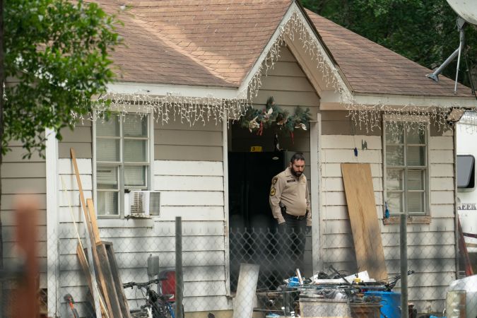 CLEVELAND, TX - APRIL 29: Law enforcement respond to a crime scene where five people, including an 8-year-old child, were killed after a shooting inside a home on April 29, 2023 in Cleveland, Texas. The alleged gunman, who is not yet in custody, used an AR-15 style rifle to shoot his neighbors which also left at least three others injured. (Photo by Go Nakamura/Getty Images)