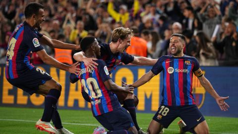 FC Barcelona celebrando un gol.