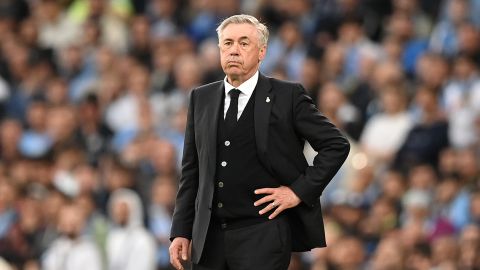 Carlo Ancelotti reacciona tras el segundo gol del Manchester City.