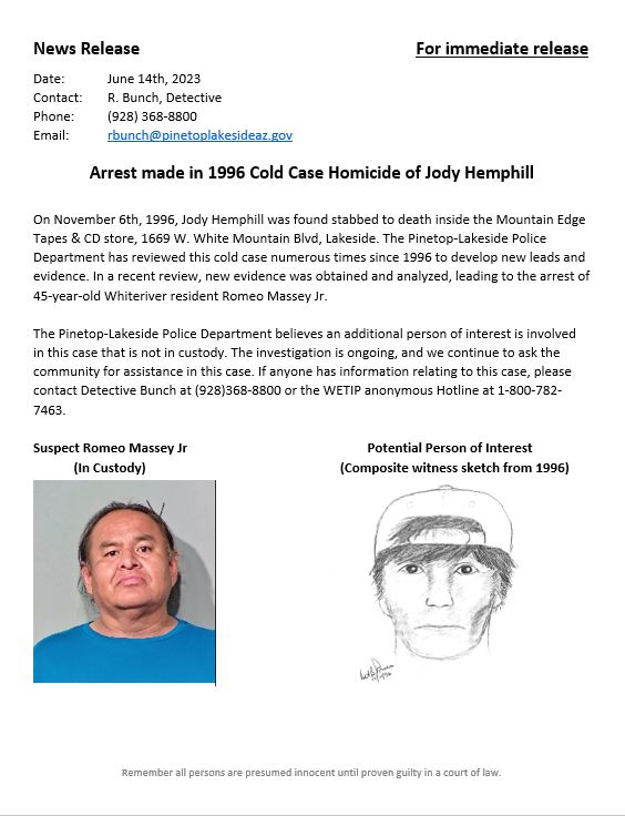 Arrestan a un sospechoso presuntamente vinculado con un asesinato no resuelto en Arizona desde el año 1996