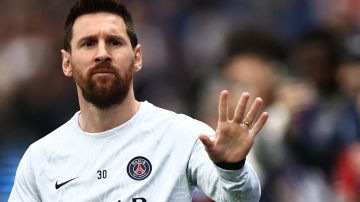Paris Saint-Germain's Argentine forward Lionel Messi gestures during the warm up ahead of the French L1 football match between Paris Saint-Germain (PSG) and Ajaccio at the Parc des Princes in Paris, on May 13, 2023. (Photo by Anne-Christine POUJOULAT / AFP) (Photo by ANNE-CHRISTINE POUJOULAT/AFP via Getty Images)