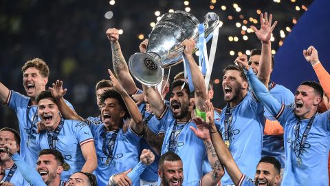 Manchester City celebra la UEFA Champions League que obtuvo al vencer 1-0 ante Inter de Milán.