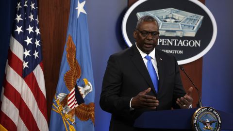 Defense Secretary Lloyd Austin And Joint Chiefs of Staff Chairman Gen. Mark Milley Hold Briefing At Pentagon