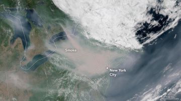 Imagen satelital de Nueva York, afectado por el humo de incendios en Canadá.