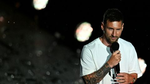 Lionel Messi en su presentación con el Inter Miami.