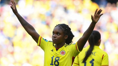 Linda Caicedo celebra luego de marcarle a Corea del Sur en el Mundial Femenil de Australia y Nueva Zelanda 2023.