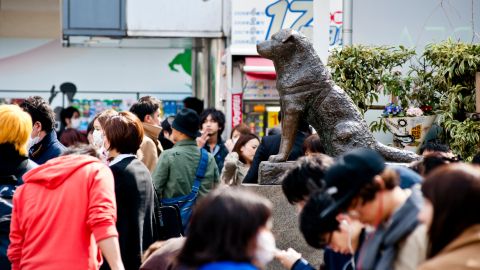 Peatones pasan por la estatua de Hachiko, un lugar de encuentro popular fuera de la estación de Shibuya en Tokio.